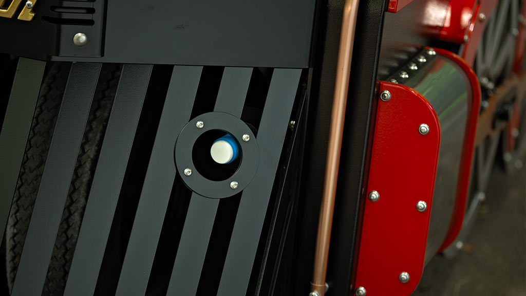 Mini Express trackless train with anti-collision sensors ensuring safe operation in crowded public environments