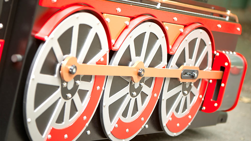 Mini Express trackless train with rotating Wheels in Motion system for realistic movement and enhanced visual appeal